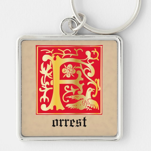16th Century Mythic Creatures Decorative Capital F Keychain (Front)