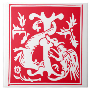 16th Century Mythic Creatures Decorative Capital I Ceramic Tile