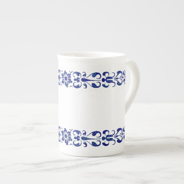 16th Century Roman Blue Ornamental Design Bone China Mug (Front Right)
