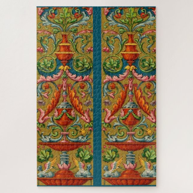 16th century winged sphynx fountain flowers fronds jigsaw puzzle (Vertical)