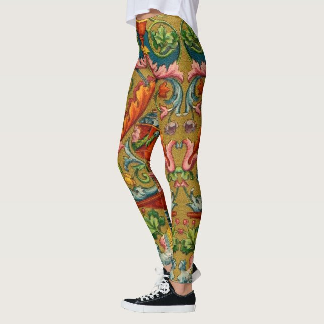16th century winged sphynx fountain flowers fronds leggings (Left)