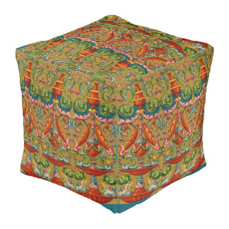 16th century winged sphynx fountain flowers fronds pouf