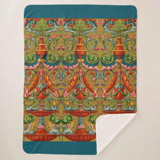 16th century winged sphynx fountain flowers fronds sherpa blanket (Front)