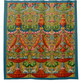 16th century winged sphynx fountain flowers fronds shower curtain
