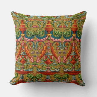 16th century winged sphynx fountain flowers fronds throw pillow