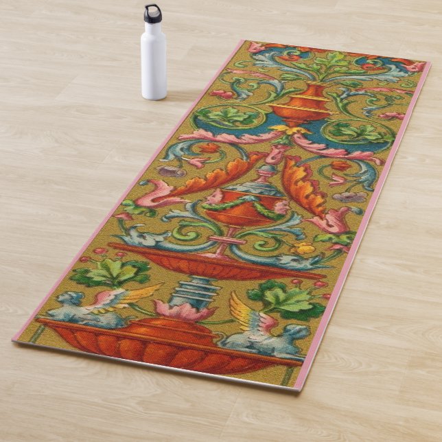 16th century winged sphynx fountain flowers fronds yoga mat (In Situ)