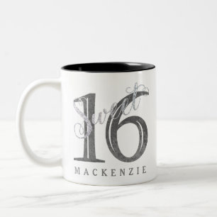16th Charcoal Gray Sweet 16 Silver Glitter Two-Tone Coffee Mug