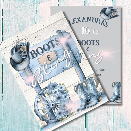 16th Cowgirl Boots Bling Western Pink Brown Invitation