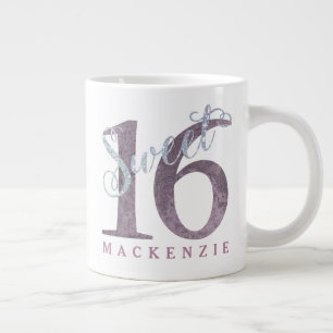 16th Dusty Pink Rose Sweet 16 Silver Glitter Large Coffee Mug
