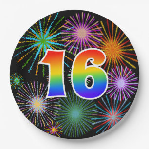 16th Event - Fun, Colorful, Bold, Rainbow 16 Paper Plates