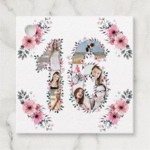 16th Girl Birthday Photo Collage Pink Flower White Favor Tags