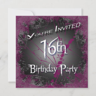 16th Grunge Birthday Party Invitations