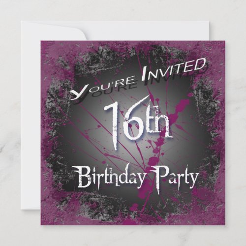 16th Grunge Birthday Party Invitations
