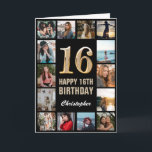 16th Happy Birthday Black and Gold Photo Collage Card<br><div class="desc">16th Happy Birthday Black and Gold Photo Collage Birthday Card. For further customization,  please click the "Customize it" button and use our design tool to modify this template.</div>