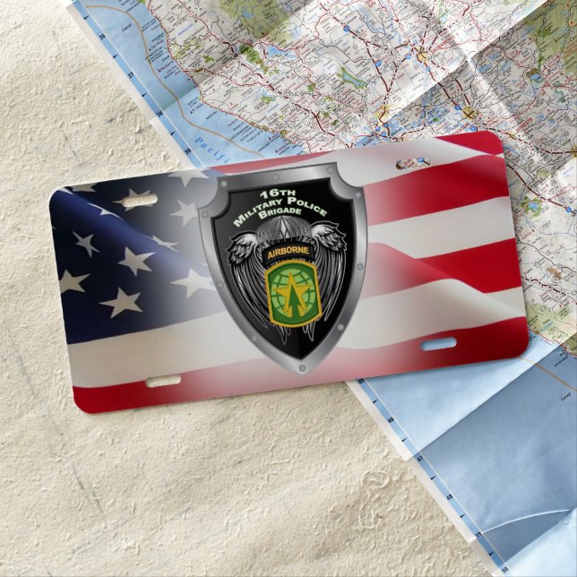 16th Military Police Brigade Airborne Shield License Plate (In Situ)