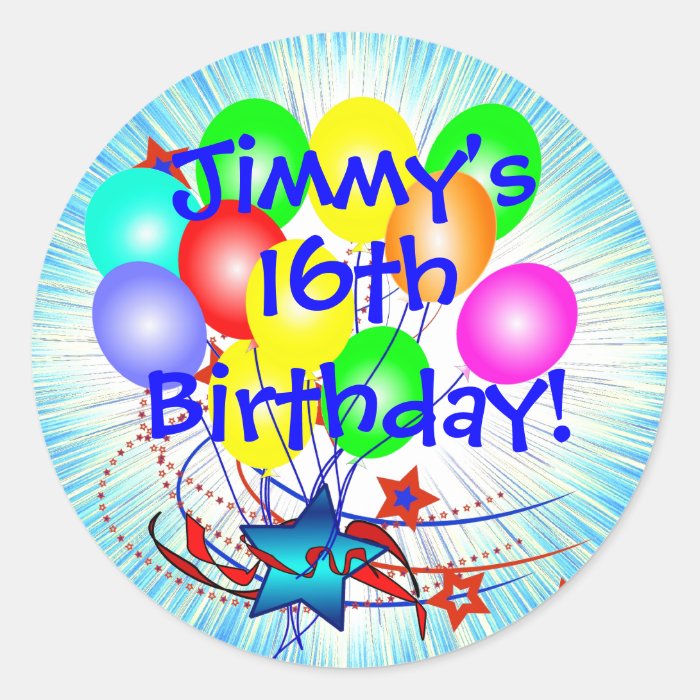 16th Or Any Age & Name Fun Birthday Stickers