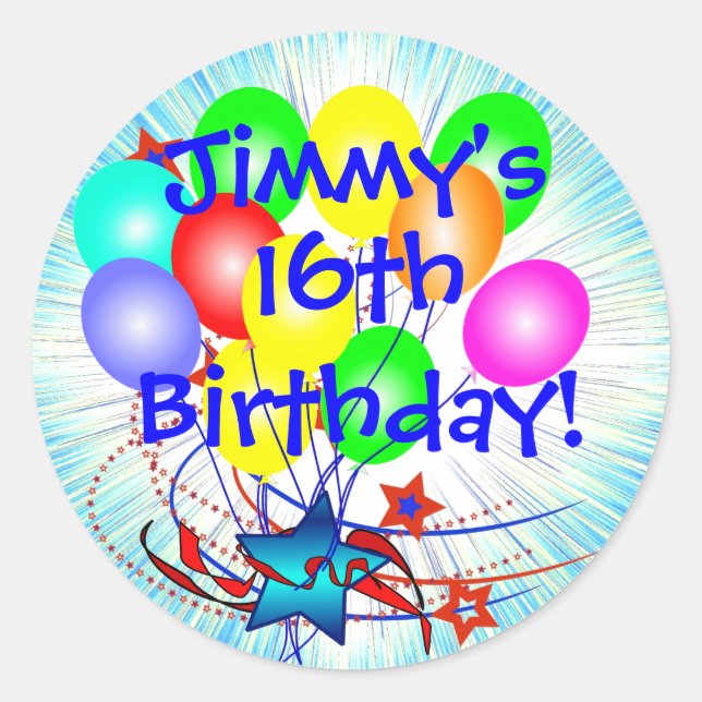 16th Or Any Age & Name Fun Birthday Stickers (Front)