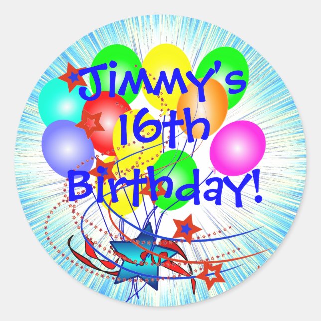 16th Or Any Age & Name Fun Birthday Stickers (Front)
