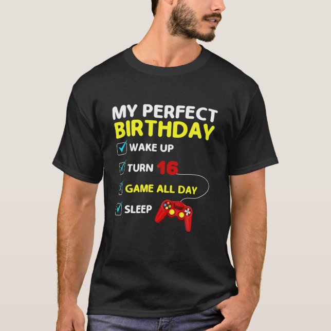 16Th Perfect Birthday Gaming 16 Years Old Gamer Bo T-Shirt (Front)