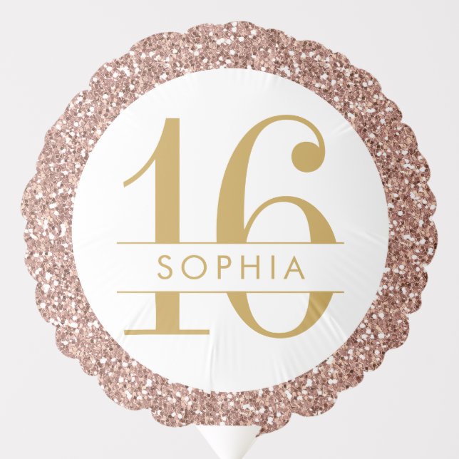 16th Personalized Name Photo Rose Gold Birthday Balloon (Front)