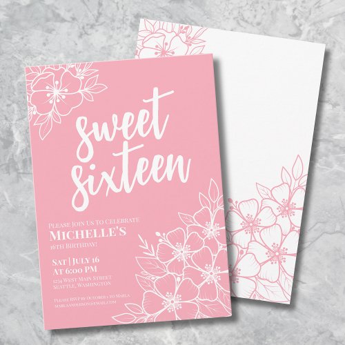 16th Pink Floral Sweet Sixteen Birthday Party Invitation