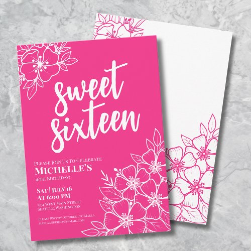 16th Pink Floral Sweet Sixteen Birthday Party Invitation