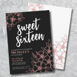 16th Rose Gold Floral Sweet Sixteen Birthday Party Invitation<br><div class="desc">16th Rose Gold Floral Sweet Sixteen Birthday Party Invitation. A fun but elegant 16th birthday party invitation with girly pink rose gold and white flower outlines. Please note the 'rose gold' is just a color, there is no foil or shimmer to it. A playful flower pattern frames a script typography...</div>