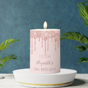 16th sixteen birthday party rose gold glitter 16 pillar candle