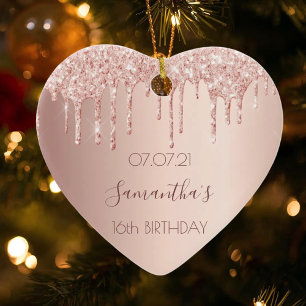 16th sixteenth birthday rose gold glitter pink 16 ceramic ornament