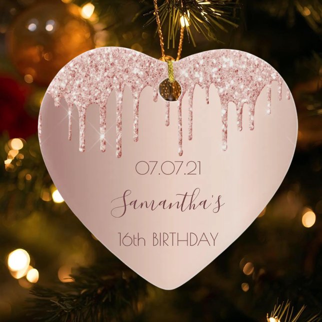 16th sixteenth birthday rose gold glitter pink 16 ceramic ornament (Creator Uploaded)