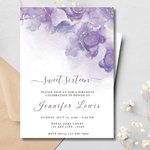 16th Soft Purple Lavender Elegant Birthday Party Invitation