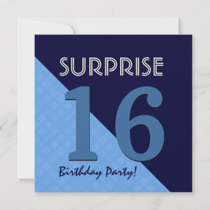 16th Surprise Birthday Blue and Midnight V06C3 Invitation