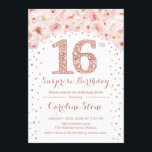 16th Surprise Birthday Party - White Rose Gold Invitation<br><div class="desc">16th Birthday Party Invitation.
Elegant design in faux glitter rose gold and white. Features watercolor blush pink roses,  confetti and diamonds. Perfect for a glam celebration.</div>