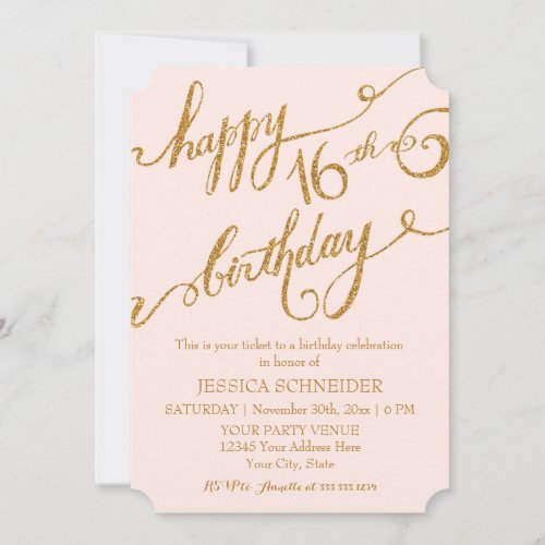 16th Sweet Sixteen Sixteenth Birthday Party Ticket Invitations