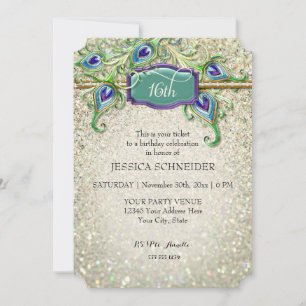 16th Sweet Sixteenth Birthday Peacock Feather Invitation