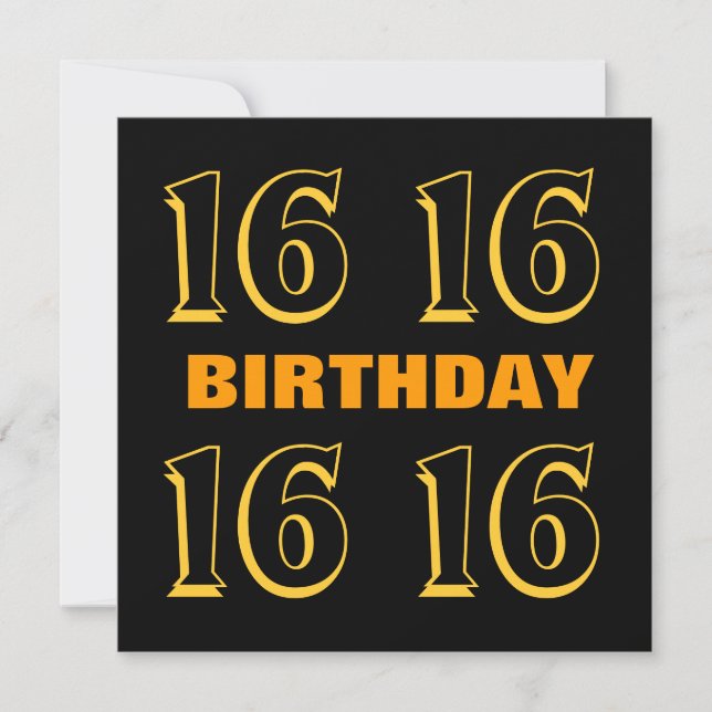 16th Teen Birthday Modern Gold and Black W1015 Card (Front)