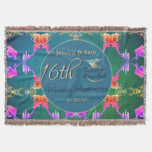 16th Wax & Statice Flower Anniversary Puzzle Throw Blanket