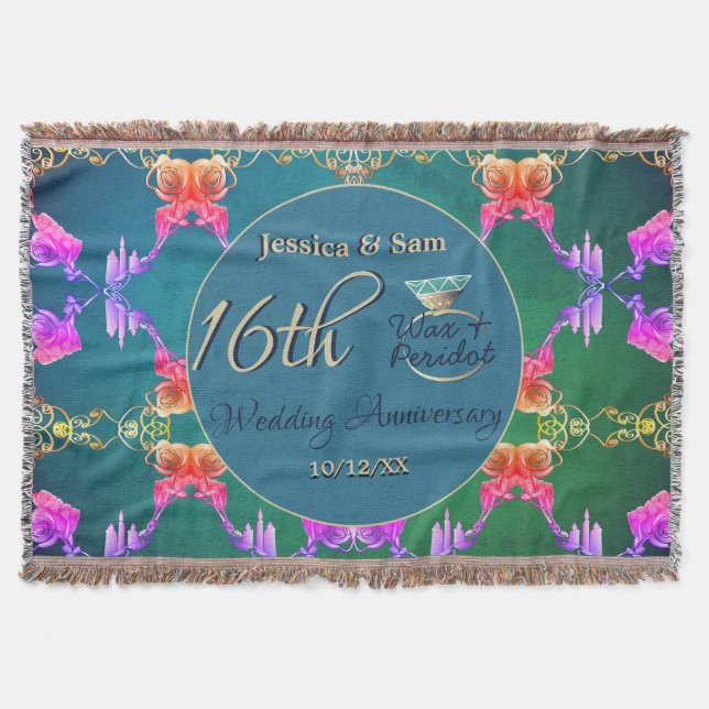 16th Wax & Statice Flower Anniversary Puzzle Throw Blanket (Front)