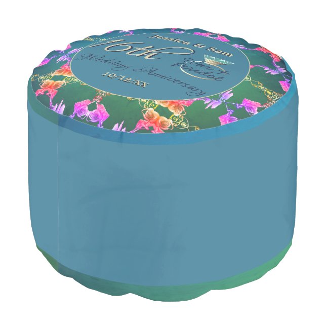 16th Wax & Statice Flower Anniversary Round Pouf (Angled Back)