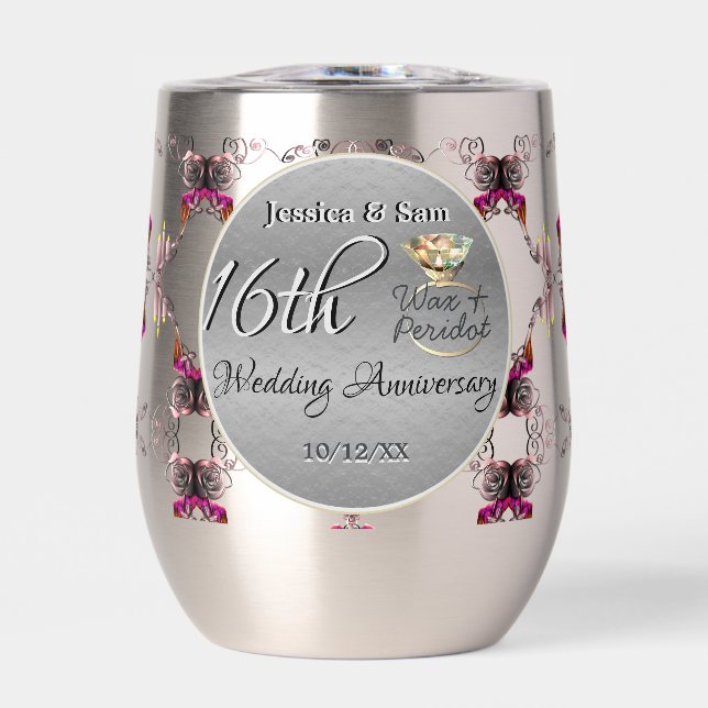 16th Wax Wedding Anniversary Thermal Wine Tumbler (Front)