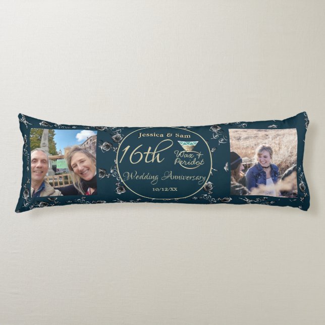 16th Wedding Anniversary 2 Photos Silvery Rose Body Pillow (Front)