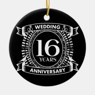 16TH wedding anniversary black and white Ceramic Ornament