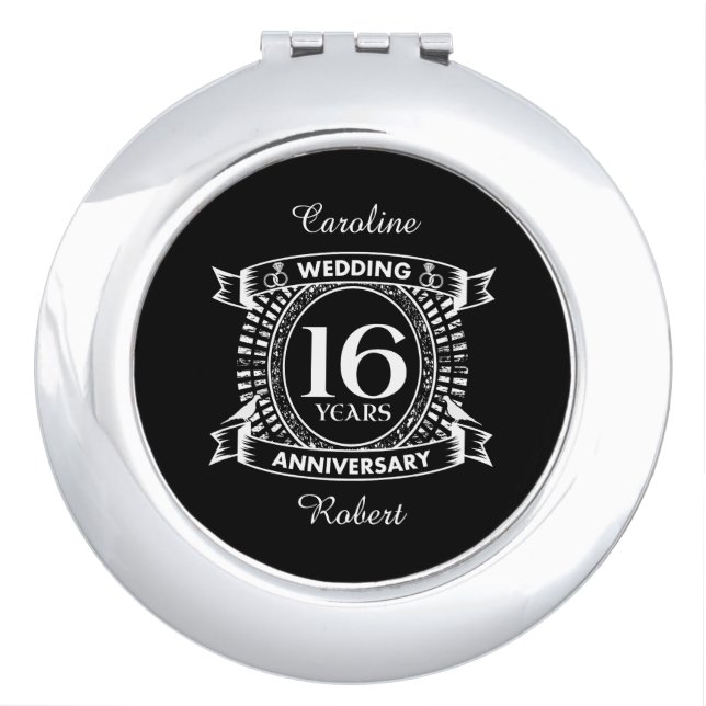 16TH wedding anniversary black and white Compact Mirror (Front)