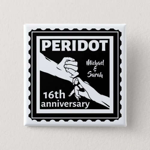 16th wedding anniversary black and white hands button