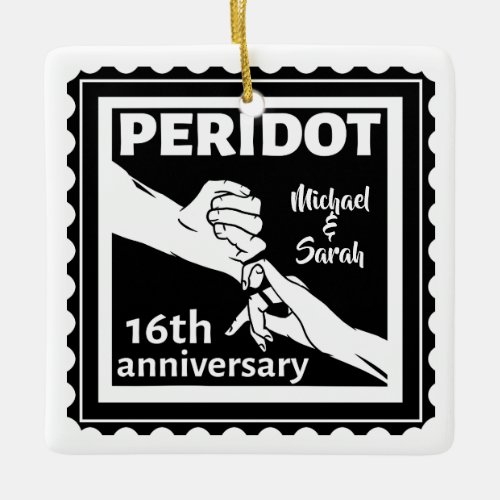 16th wedding anniversary black and white hands ceramic ornament