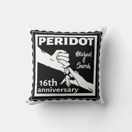 16th wedding anniversary black and white hands throw pillow