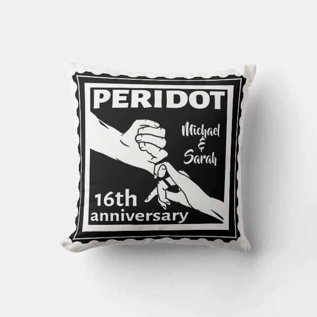 16th wedding anniversary black and white hands throw pillow (Front)