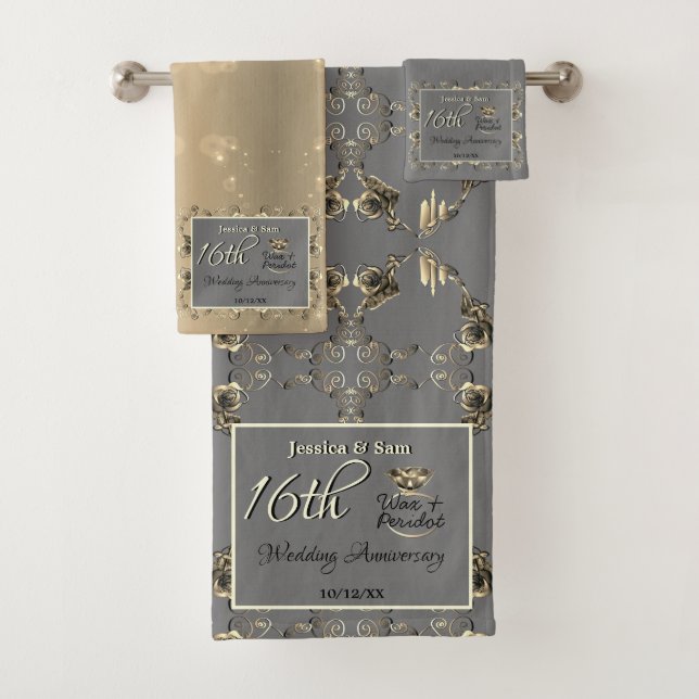 16th Wedding Anniversary Candles & Statice Flower Bath Towel Set (Insitu)