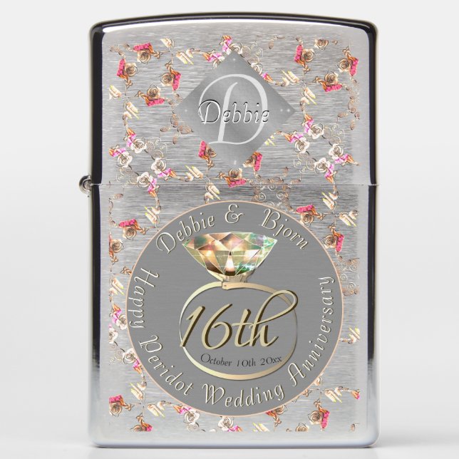 16th Wedding Anniversary Candles & Statice Flower  Zippo Lighter (Front)