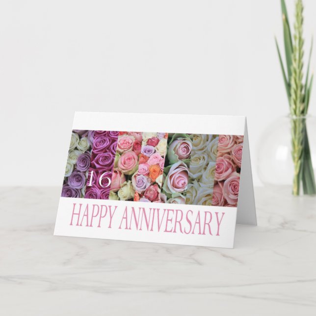 16th Wedding Anniversary Card pastel roses (Front)
